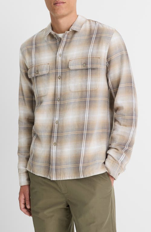 Shop Vince Saguaro Plaid Cotton & Hemp Button-up Shirt In Iron/british Khaki