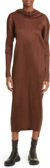 Monthly Colors September Long Sleeve Pleated Midi Dress with Hood