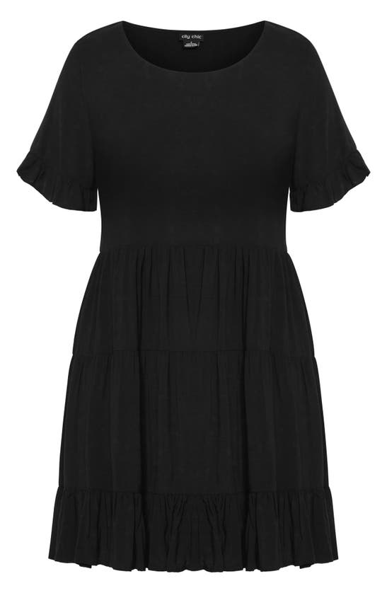 Shop City Chic Nikki Tiered Babydoll Dress In Black