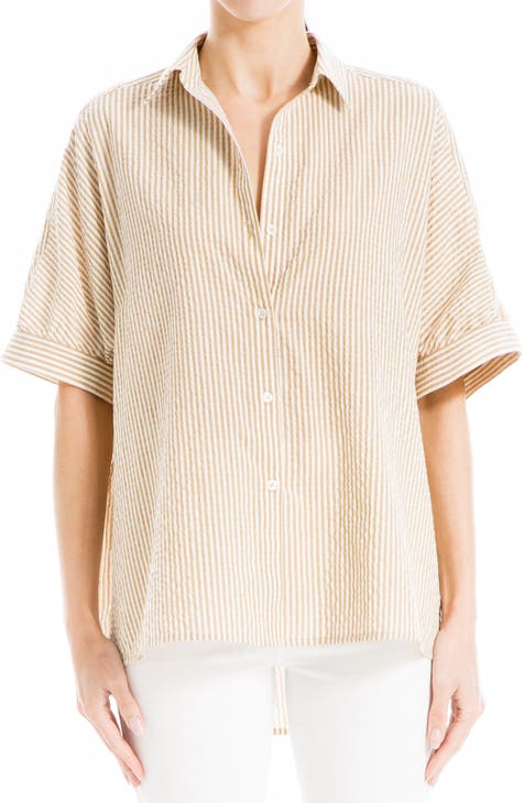 Ruziyoog 3/4 Sleeve Shirts for Women Trendy Button Down V Neck