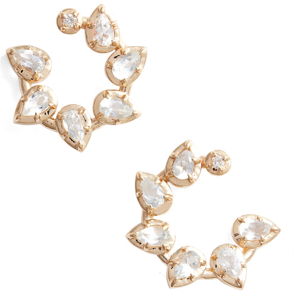 Anzie Bouquet White Topaz Hoop Earrings In Gold