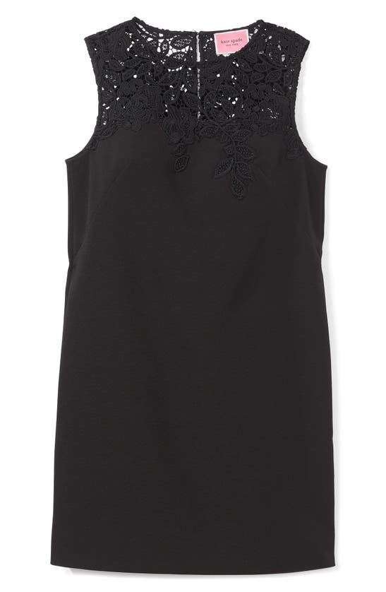 Kate Spade Floral Lace Appliqué Crepe Shift Dress In Black