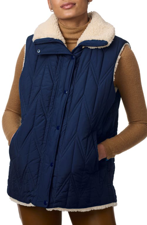 Shop Bernardo Chevron Quilted Faux Shearling Lined Recycled Polyester Reversible Vest In Navy