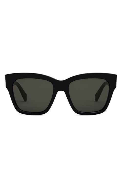 Celine Triomphe 55mm Round Sunglasses In Shiny Black/smoke