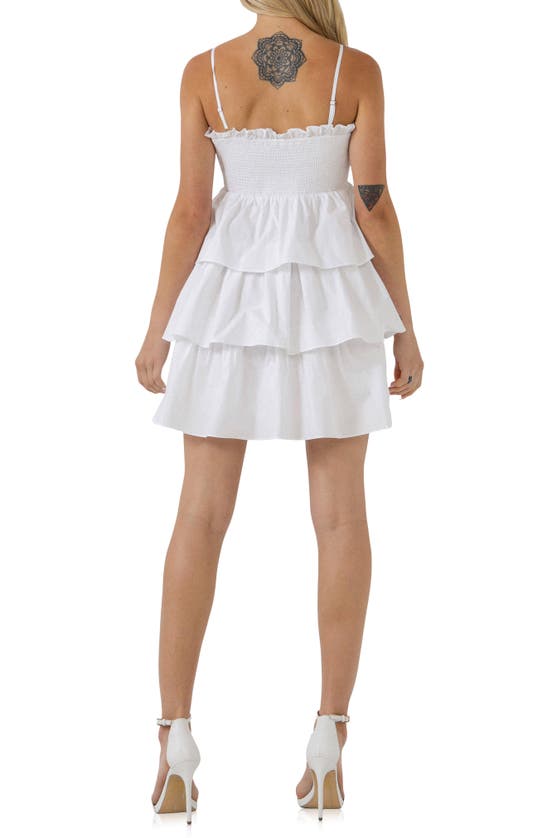 Endless Rose Smocked Tiered Cotton Minidress In White