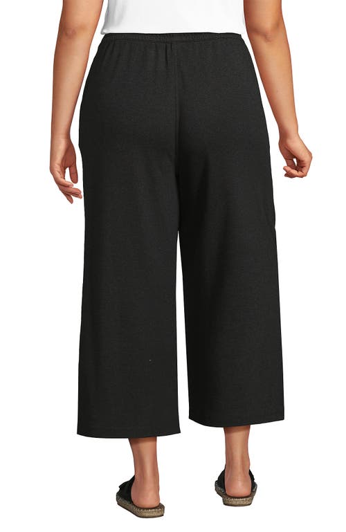 Shop Lands' End Plus Size Sport Knit Elastic Waist Wide Leg Crop Pants In Dark Charcoal Heather