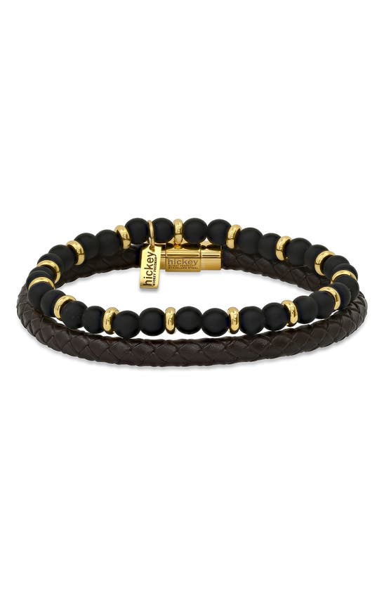 Hmy Jewelry 18k Yellow Gold Beaded & Leather Bracelet Duo In Black