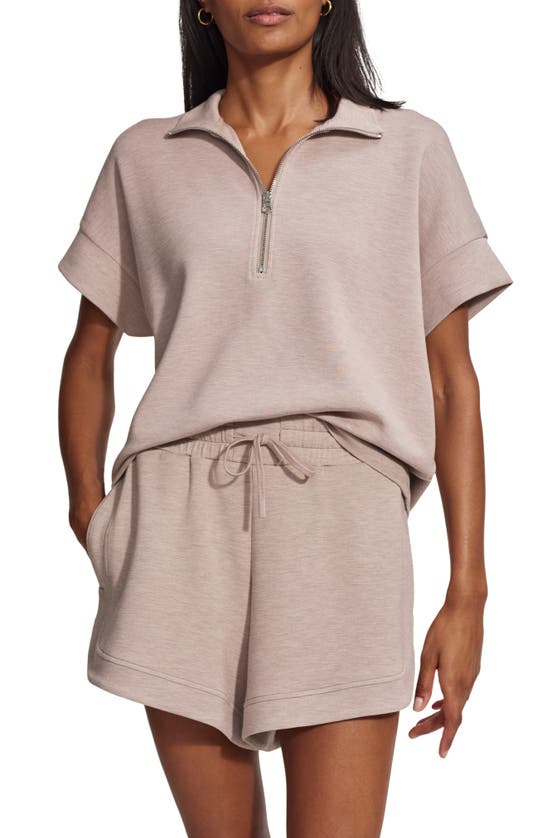 Shop Varley Ritchie Short Sleeve Half Zip In Taupe Marl