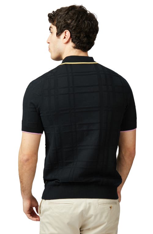 Ben Sherman Men's Regular-fit Tonal Textured Tartan Tipped Polo Shirt In Black