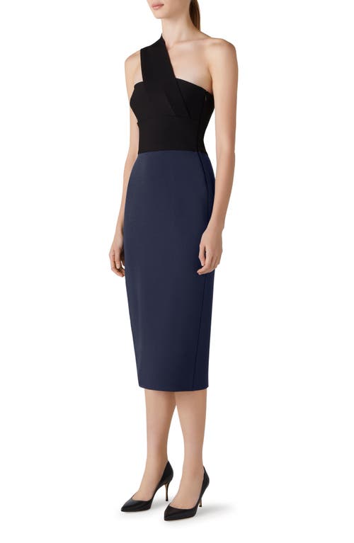 St John Bi-color Milano Knit One-shoulder Midi Dress In Navy/black