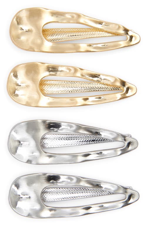 NATASHA Assorted 4-Pack Hammered Hair Clips in Gold/Silver Assorted at Nordstrom