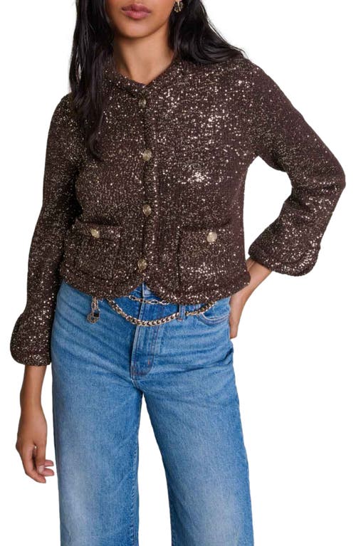 Shop Maje Sequinned Cardigan In Brown