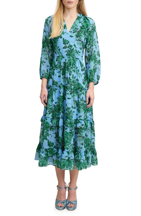 Eleanor Print Long Sleeve Ruffle Maxi Dress