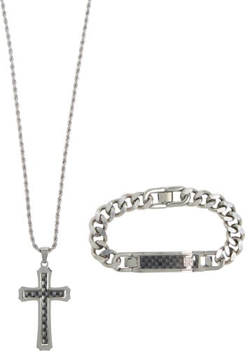 Mens cross necklace cheap and bracelet set