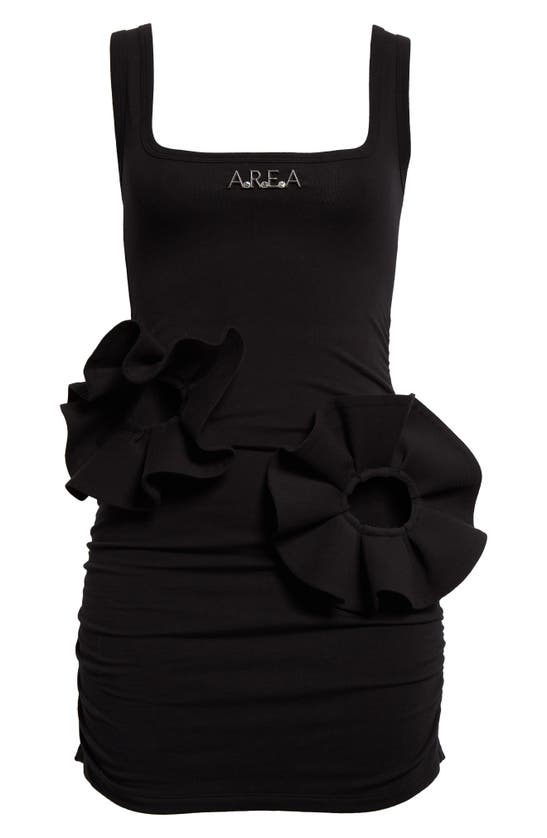 Shop Area Ruffle Flower Ruched Knit Minidress In Black
