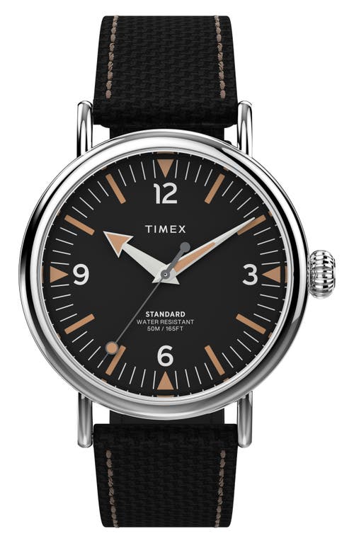Timex ® Standard Leather Strap Watch, 40mm In Silver/black/black