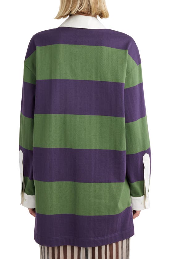 Shop Dries Van Noten Block Stripe Lace-up Cotton & Linen Blend Rugby Shirt In Dark Purple 402