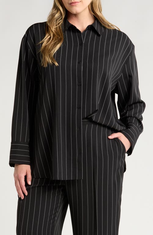 Shop Nordstrom Button-up Shirt In Black Penelope Pinstripe