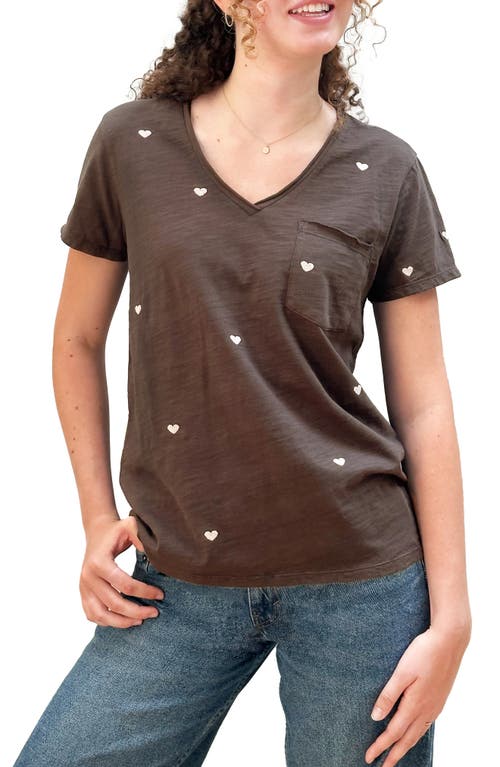 Shop Billy T Pink Hearts Embroidered T-shirt In Coffee