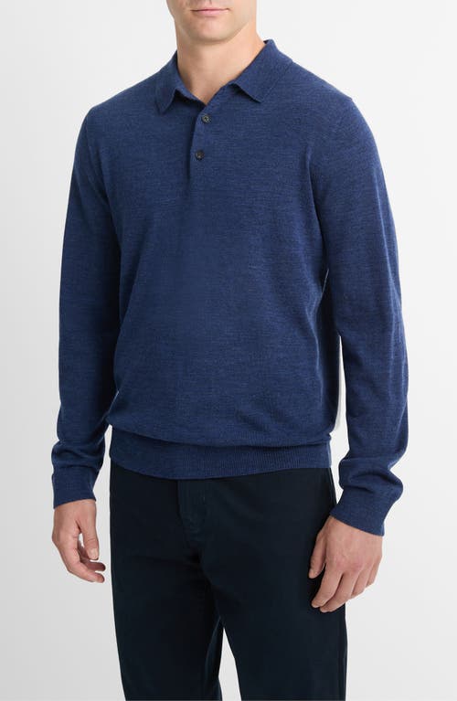 Shop Vince Long Sleeve Merino Wool Polo In H Dk Regal Blue