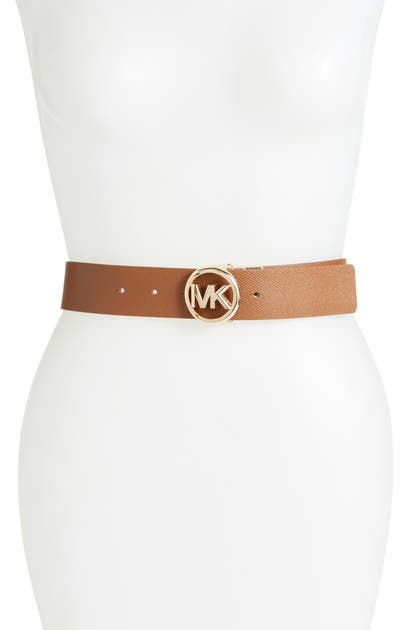 Michael Kors Reversible Leather Belt In Luggage Patchwork Brown