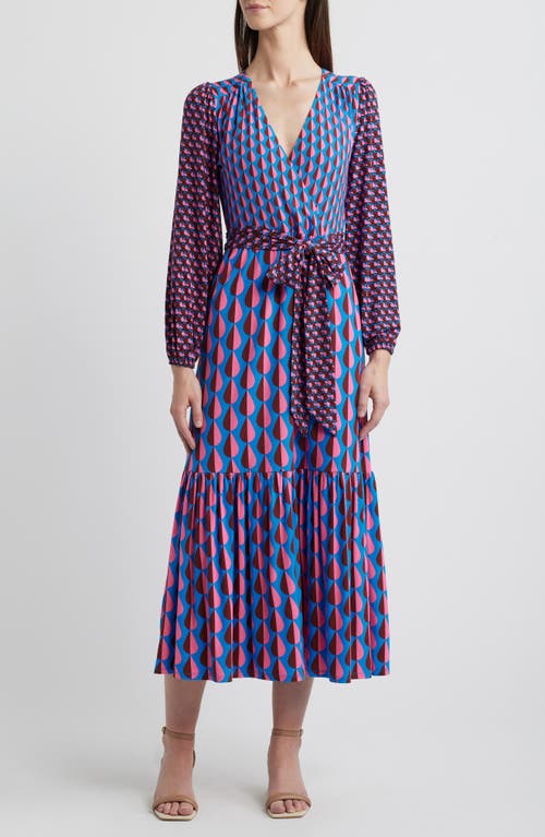 Boden Ophelia Mix Print Long Sleeve Faux Wrap Dress in Multi Raindrop Geo 