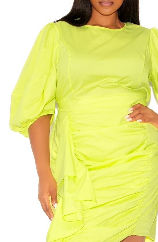 Shop Buxom Couture Puff Sleeve Ruffle Dress In Apple Green