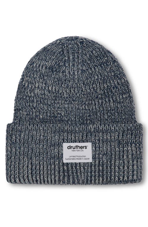 Druthers Nyc Merino Wool Big Knit Beanie In Navy Melange