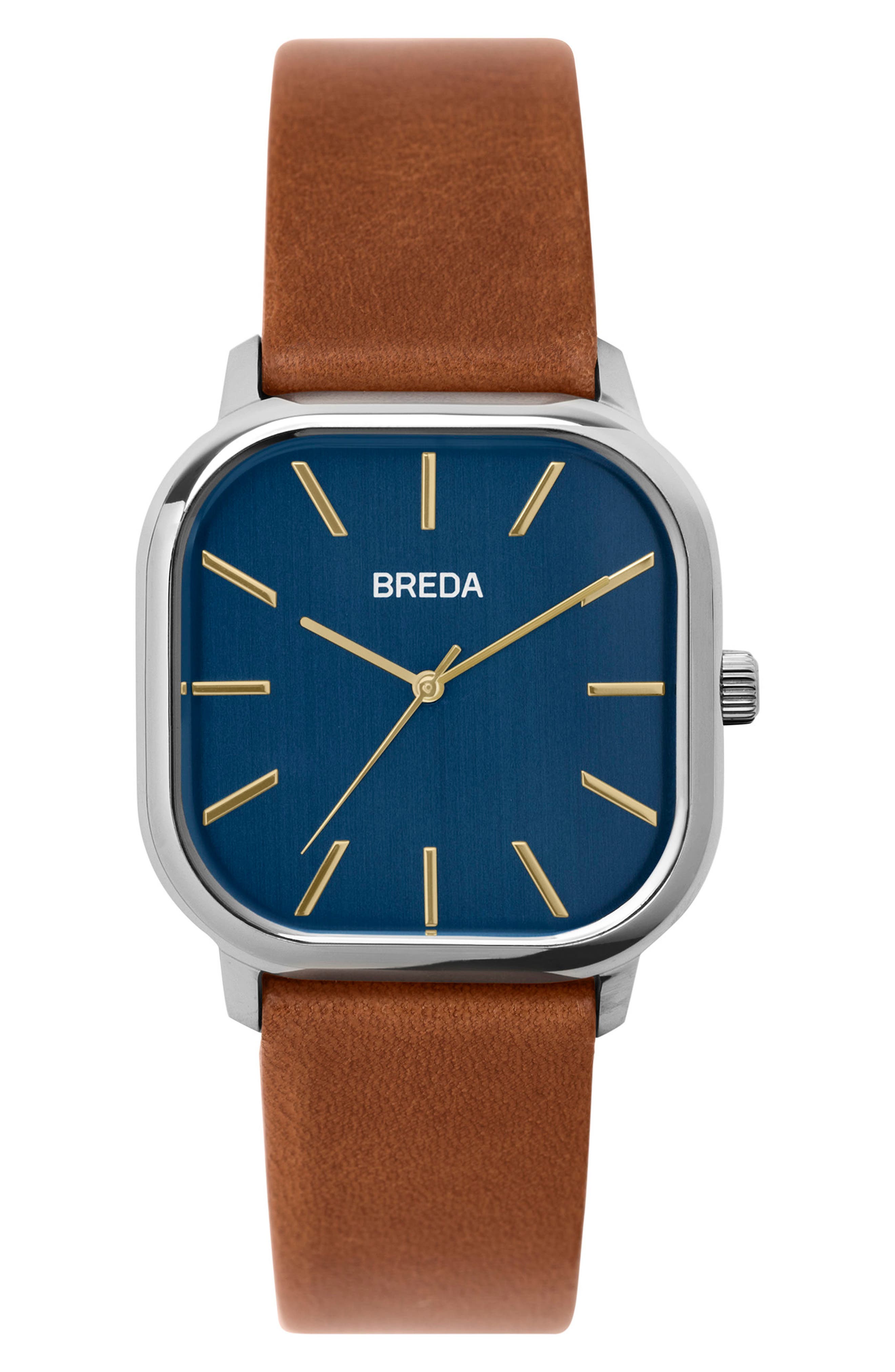 BREDA Visser Square Leather Strap Watch, 35mm | Nordstrom