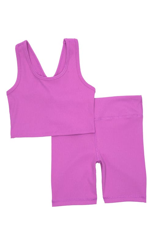 Zella Girl Kid' Rib Crop Top & Bike Shorts Set In Purple Iris