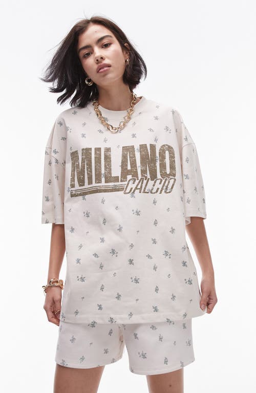 Topshop Milano Calcio Floral Print Oversize Graphic T-Shirt Ivory at Nordstrom,