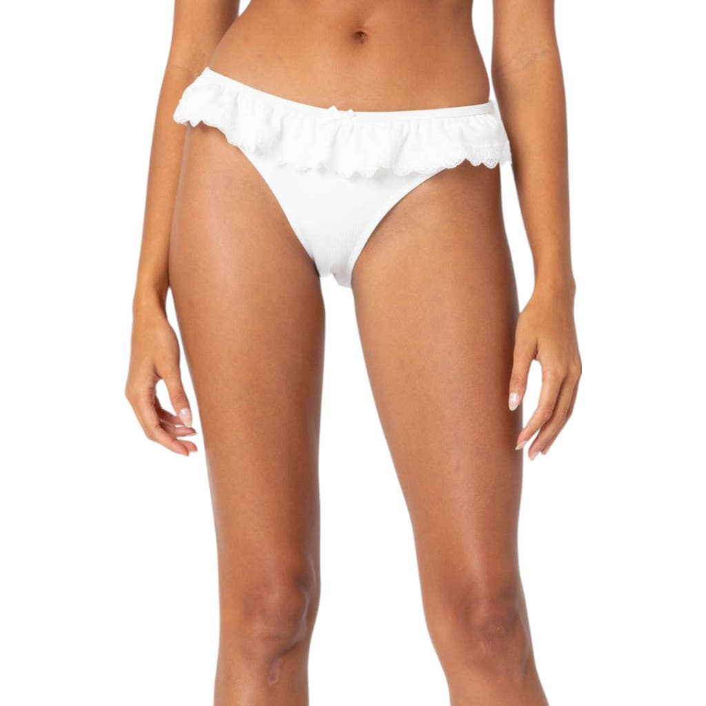 Edikted Ruffle Lace Trim Bikini Bottoms In White
