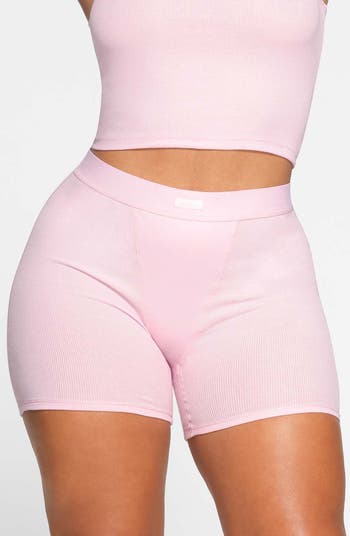 Womens Skims pink Ribbed Boxer Shorts