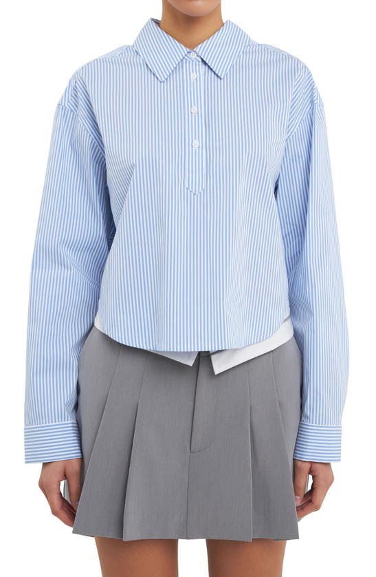 Shop Grey Lab Pinstripe Crop Shirt In Blue