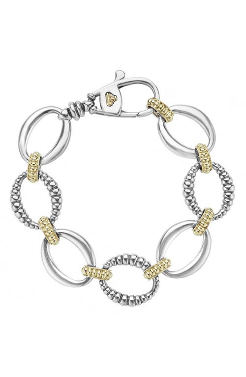 Lagos Fluted Oval Caviar Link Bracelet In Sterling Silver/gold