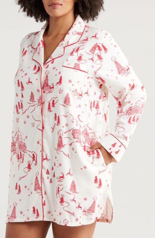 Shop Nordstrom Holiday Ski Print Flannel Nightshirt In Ivory Egret Chateau Toile