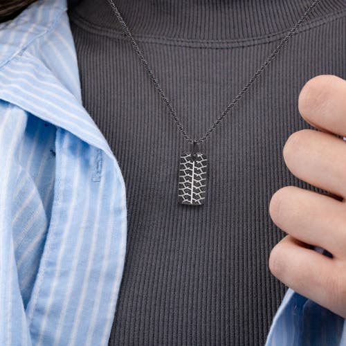 Luvmyjewelry Born Tire Tread Silver & Black Diamond Tag Necklace In Dark Grey