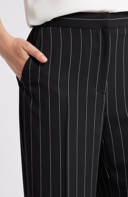 Shop Nordstrom Floral Print Straight Leg Twill Pants In Black Penelope Pinstripe