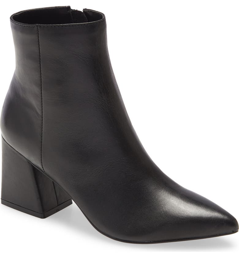 STEVE MADDEN Nix Pointed Toe Bootie, Main, color, BLACK LEATHER