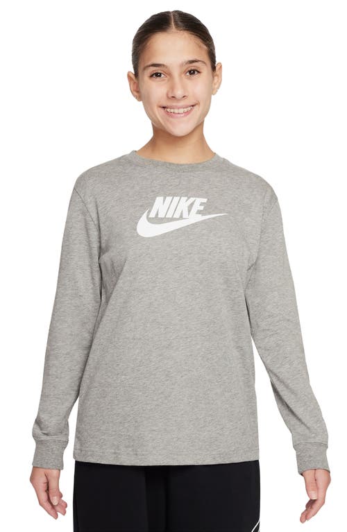 Nike Kids' Sportswear Long Sleeve Logo T-Shirt in Dark Grey Heather at Nordstrom