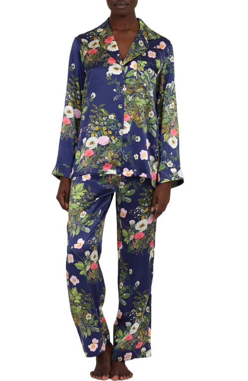 Papinelle x Karen Walker Floral Print Silk Pajamas in Love Letter Navy