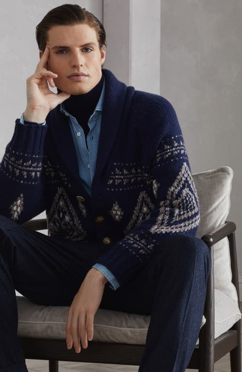 Shop Brunello Cucinelli Cashmere Jacquard Cardigan In Indigo