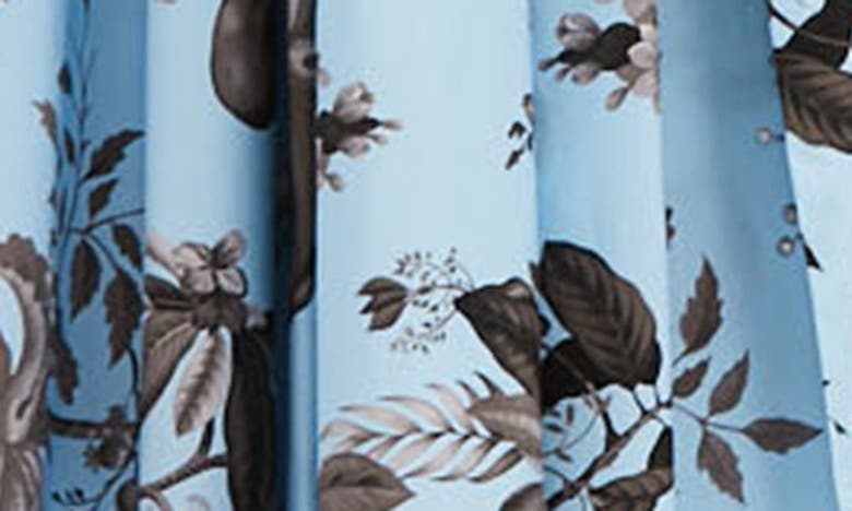 Shop Oscar De La Renta Fauna Floral Mixed Media Tie Waist Dress In Black/ Light Blue
