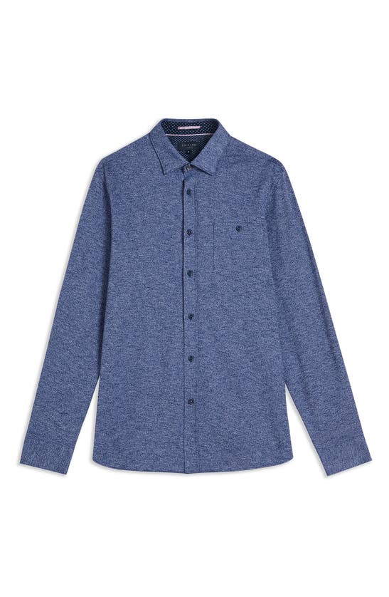 Shop Ted Baker London Cotton Jersey Button-up Shirt In Navy