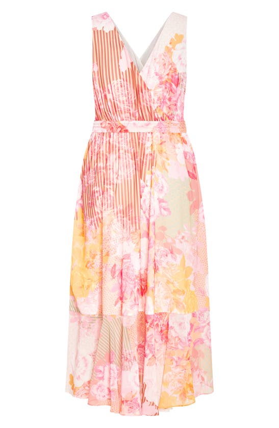 Shop City Chic Aliya Floral Faux Wrap Midi Dress In Sunset Rose