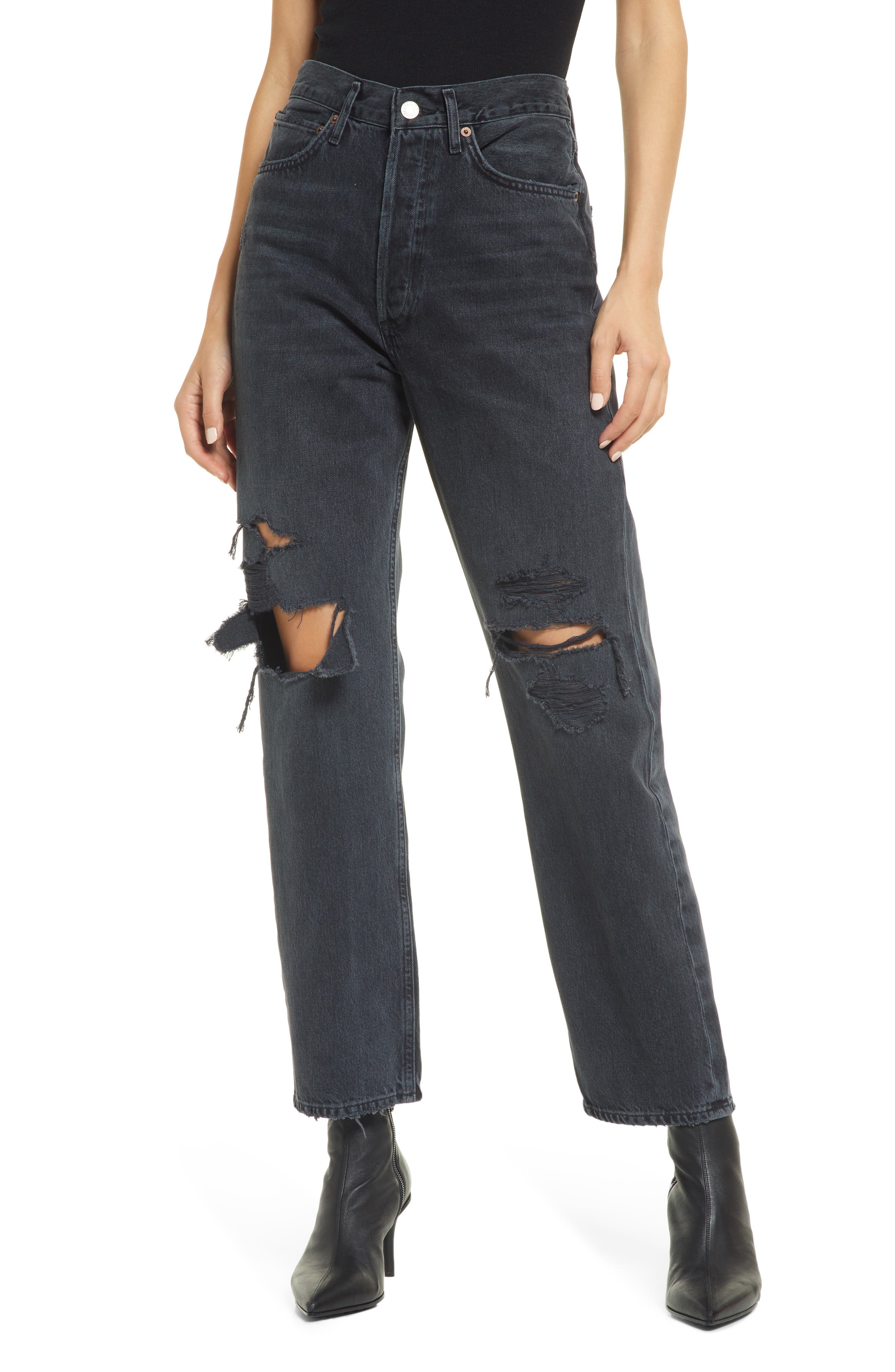 AGOLDE '90s Ripped Loose Fit Jeans in Washed Black With Damage at Nordstrom, Size 27