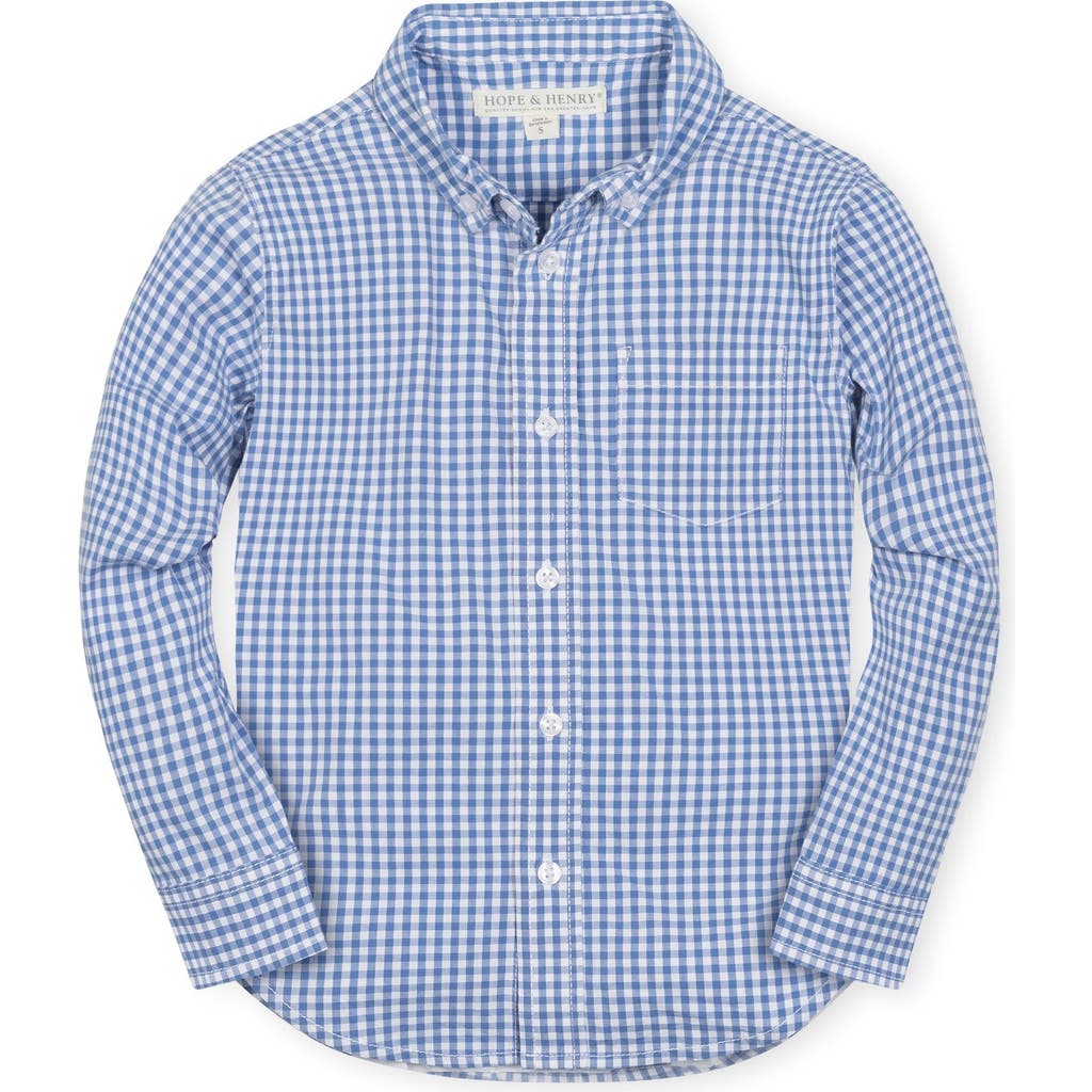Hope & Henry Baby Boys' Organic Stretch Poplin Shirt, Infant In Dark Blue Gingham