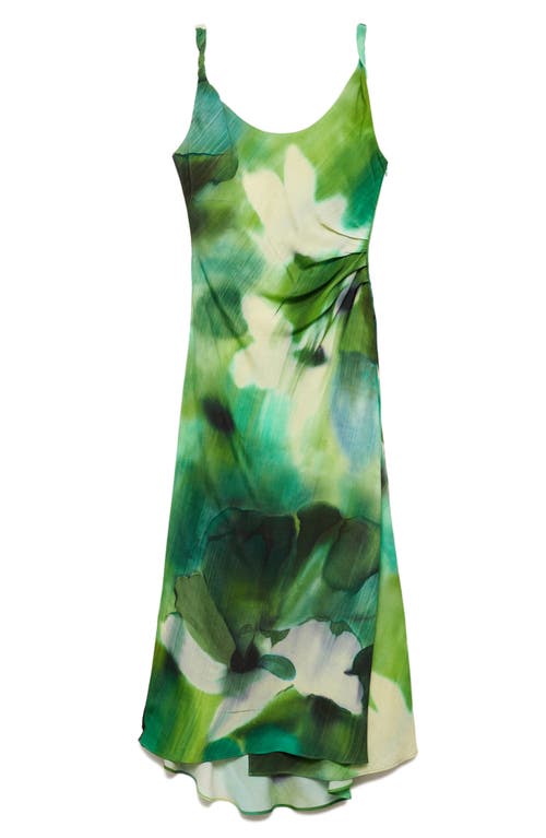 Shop Mango Print Pleated Slipdress In Green