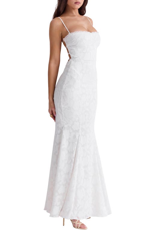 Shop House Of Cb Joan Floral Appliqué Mermaid Gown In Ivory