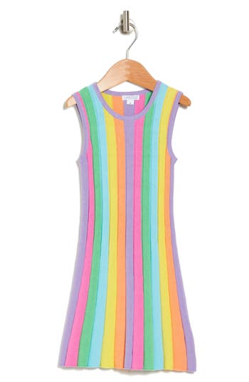 Shop Flapdoodles Kids' Rainbow Stripe Knit Dress In Multi